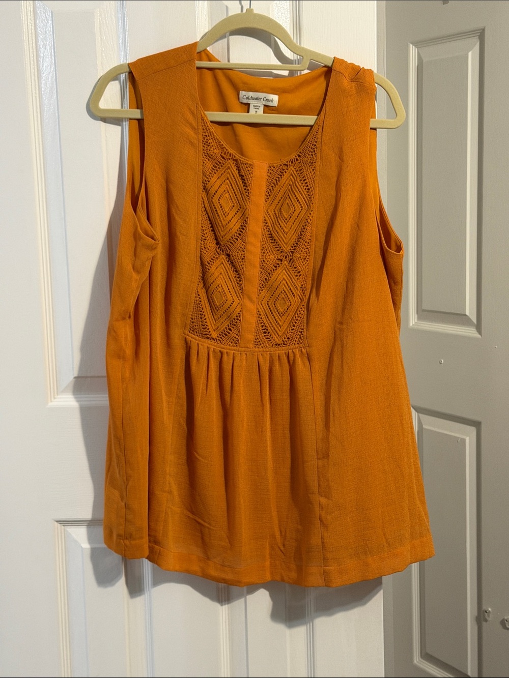 Coldwater Creek Burnt Orange/Gold Crochet-Panel Sleeveless Tank